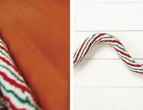 Candy Cane Draft Stopper [FREE Knitting Pattern] | learnknittingonline.com