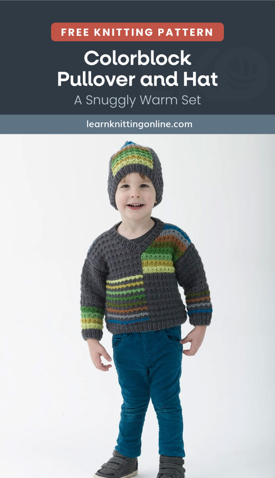 Knit Colorblock Pullover And Hat [FREE Knitting Pattern] | LKO