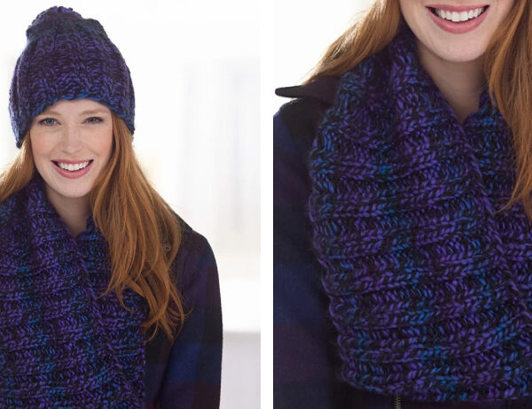 Moody Hues Hat and Cowl [FREE Knitting Pattern] | learnknittingonline.com