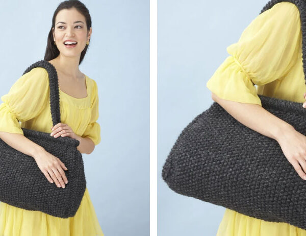 Satchel Grande Knit Bag [FREE Knitting Pattern] | learnknittingonline.com